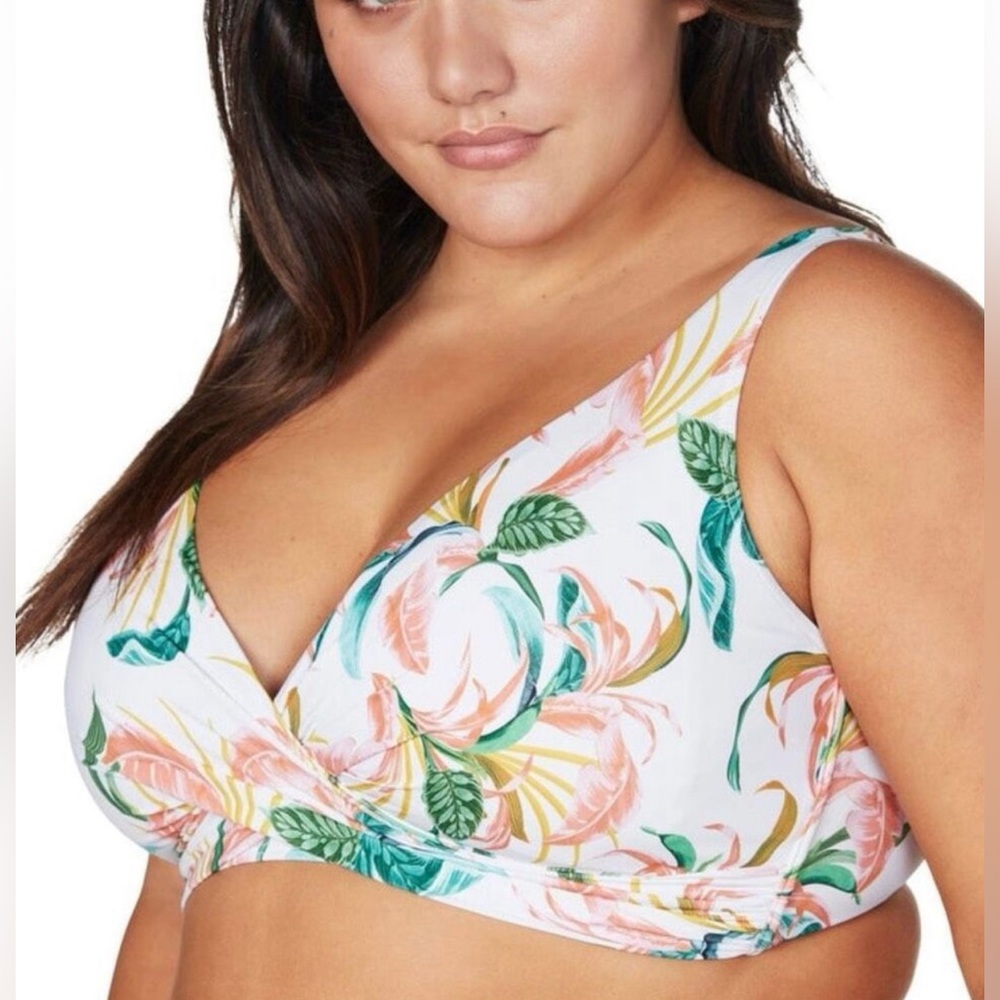 Artesands April Spritz White Pink and Green floral Delacroix Bikini Top NWT